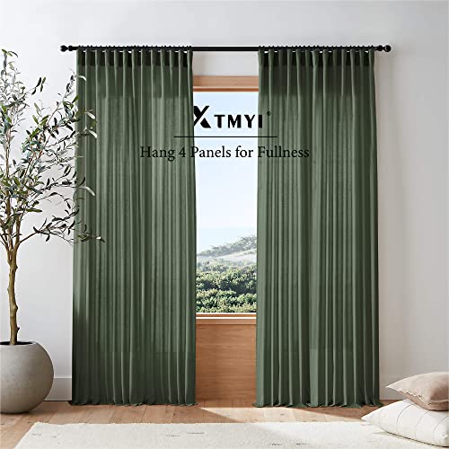 Image of Extra Long 108 Inch Curtains for Large Window,Organic Modern Elegant Decor,Back Tab Pleated Drapes Pretty Linen Sheer Tall Curtains for Living Room Dining Office 2 Panel Set,50 Wide 9 FT,Olive Green