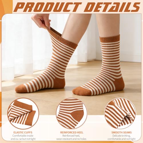 Image of Jspupifip 6 Pairs Womens Strip Crew Socks Cute College Style Ribbed Socks | Combed Cotton, Elastic Ribbed, Retro Stripe, for Work, Commuting, Shopping, Dating, Birthday, Sports, Home, Office