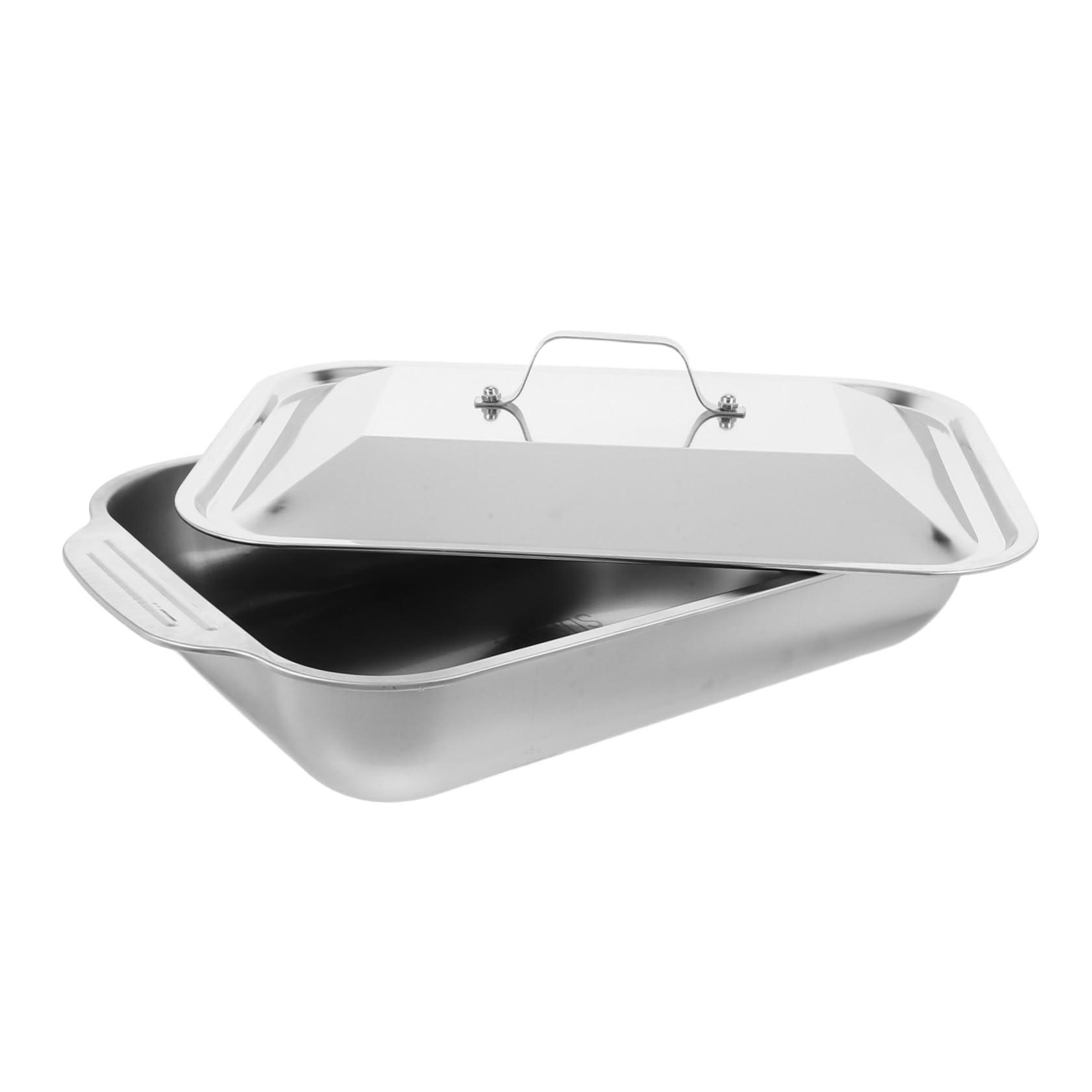 Alipis Edelstahl Fischpfanne mit Deckel Rechteckige Tiefe Bratform Widerstandsfähig und Robust zum Grillen und Backen im Haushalt