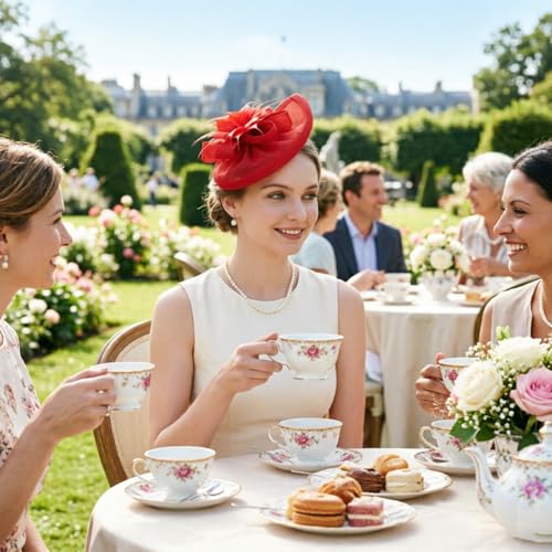 Image of DRESHOW Fascinators Hat Feather Headband Women's Fascinators Tea Party Headwear with Clip Flower Head Band for Girls & Women