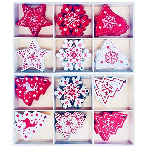 SIUNDAM 60pcs Juego de Adornos navideños Kit de Adornos para árboles de Navidad de Madera Adornos Colgantes de Navidad de Madera Decoración para árbol de Navida Cover