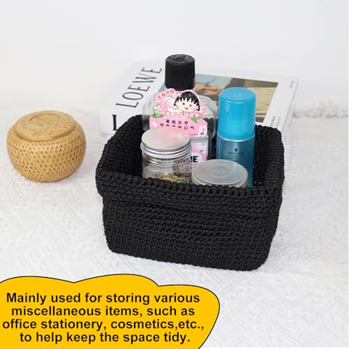 Häkelkorb, Aufbewahrungskorb Schwarz Körbchen Aufbewahrung Aufbewahrungskorb Bad Strickkorb Korb für Gästehandtücher Regalkörbe für Handtücher Kosmetik Schlüsseln Schmuckstück (21 × 15 × 15,5 cm)