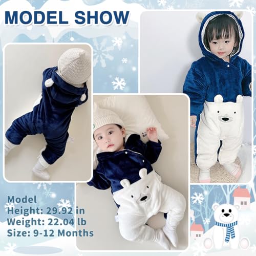 Image of Fairy Baby Newborn Baby Snowsuit Bear Suit Romper Winter Warm Coat Infant Fleece Footie Jumpsuit for Girls Boys 0-18M