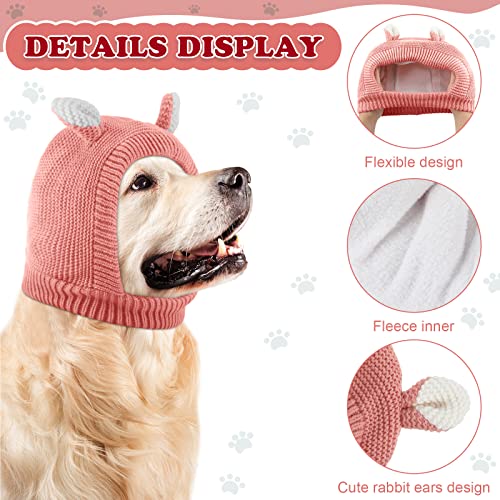 Image of Quiet Ears for Dogs, Dog Ear Muffs Noise Protection Knitted Dog Hats Pet Ears Warm Dog Ear Cover Winter Hat Dog Snood Head Wrap Bunny Costume for Medium to Large Dogs Cats Pets (Pink)