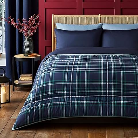 Night Lark Coverless Duvet Set - Navy Tartan Cover