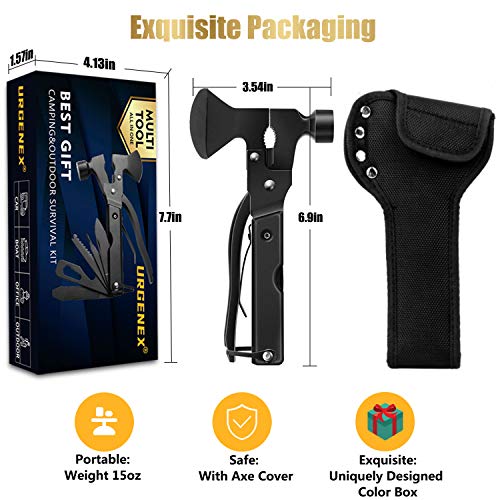 URGENEX Multitool Axe Camping Gear 14 in 1 Stainless Steel Multitool Camping Accessories with Plier Bottle Opener Screwdrivers Gifts for Men