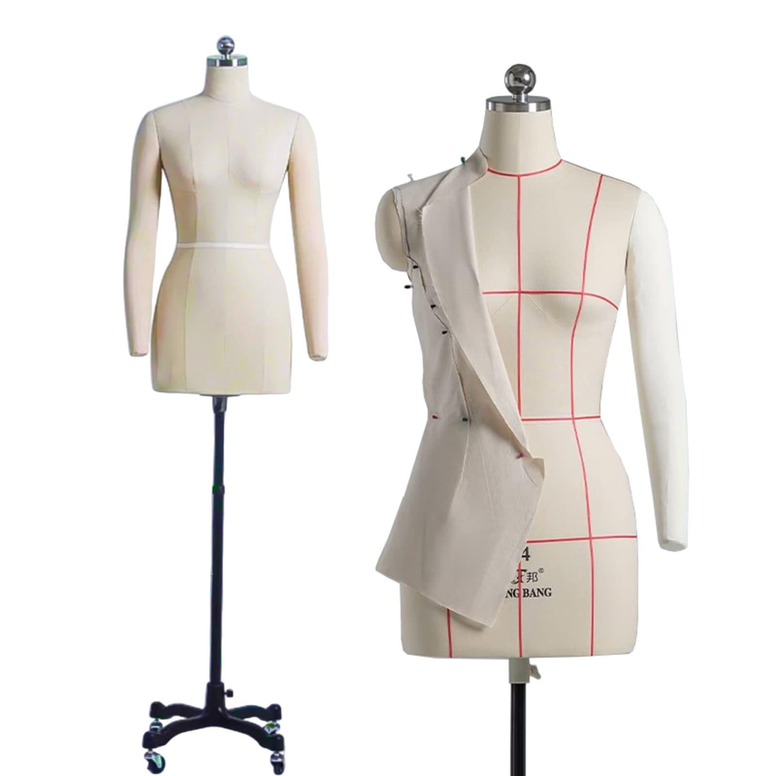Manekin krawiecki do szycia, manekin krawiecki plus size z miękkimi ramionami i kółkami Witharms-Size14
