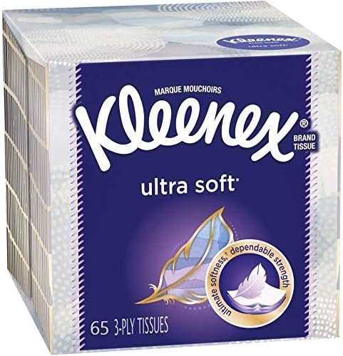 Kleenex, Ultra Soft Tissues, 3 Ply - 8.25" x 8.40" - 65 Tissues Per Box, White - Soft, Strong - For Home, Office, School - 1 Box