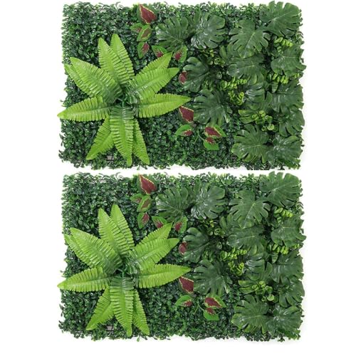 Garden Mile 2pc Artificial Plant Flower Living Wall Panels Realistic Fern Plant Wall Panels Privacy Living Wall Fence Screening Home Garden Spring Leaf Backdrop for Indoor or Outdoor 60 x 40 cm