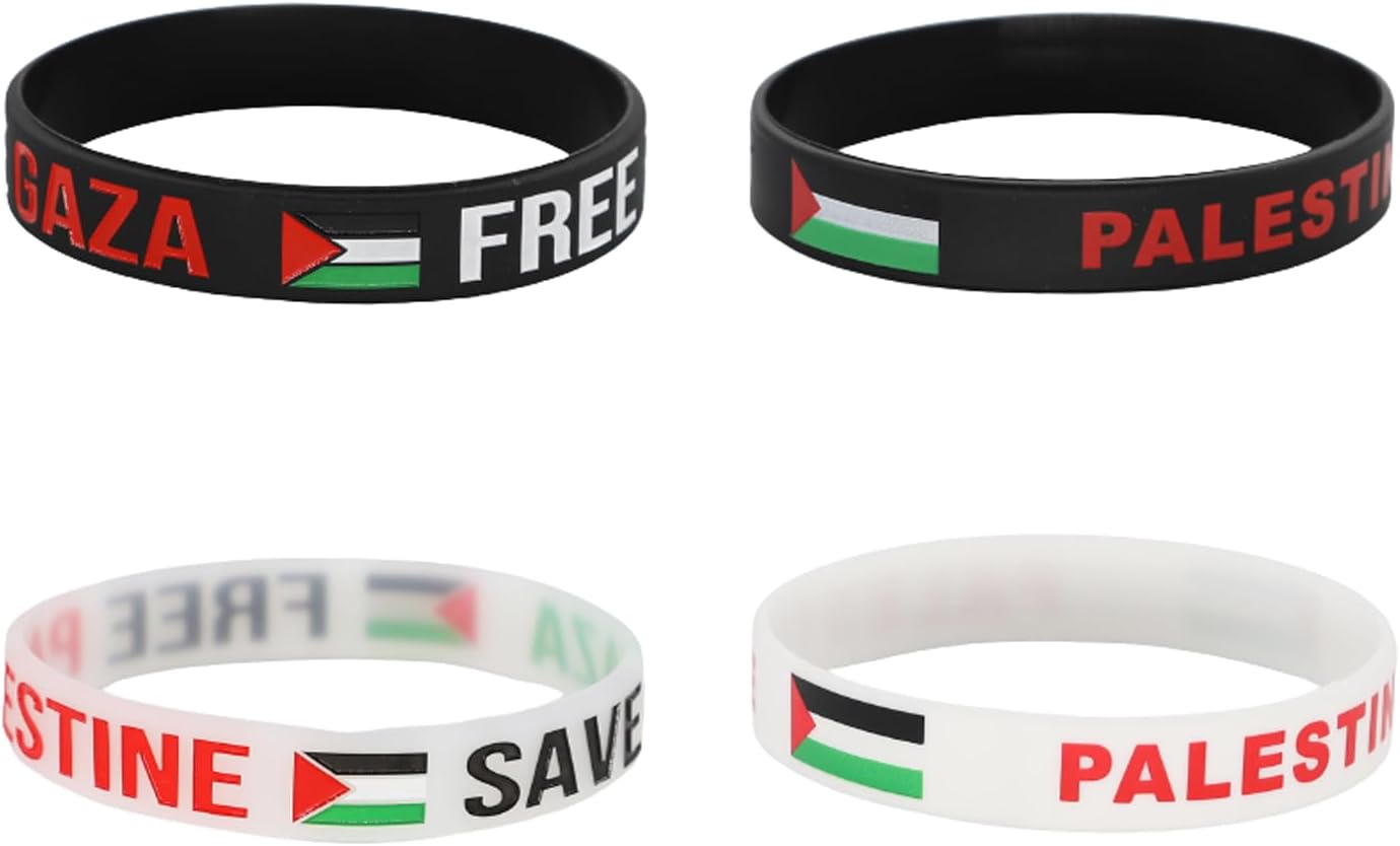 4/8Pcs Sports Silicone Wristbands - Free Palestine Bracelets for Women & Men - Water-proof Rubber Support Palestine Flag Bracelets