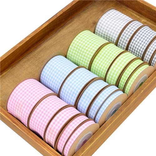 Hrlace Checked Ribbon, 8 Rolls 15 mm Wide, Checked Ribbons for Crafts Mixed Colours, Vichy Check, Decorative Ribbon - Image 3