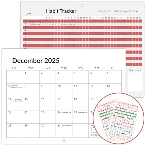 2026 Wall Calendar, Habit Tracker Calendar, Wall Calendar with Planner Stickers, ADHD Cleaning