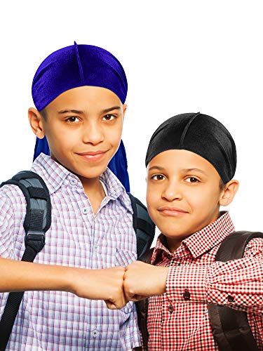 8 Pieces Velvet Baby Durags Kids Durag Caps 360 Wave Wide Strap Headwraps Long Tail Turban Beanies For Boys Girls #TOP1