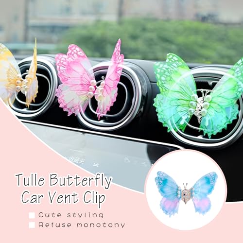 Image of 4Pcs Tulle Butterfly Car Vent Clips, Vibrant Dancing Wing Dashboard Ornaments, Moving Butterfly Car Decor, Universal Car Accessories Interior for Women (Lively Colors)