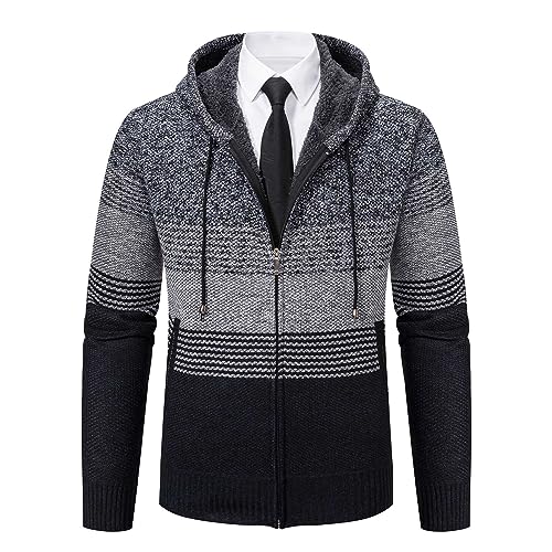 Mylldey Mens Hoodies Knit Sweater, Full Zip Fleece Lined Cardigan Sweaters Casual Regular Fit Knit Hooded Men Sweater Jacket2