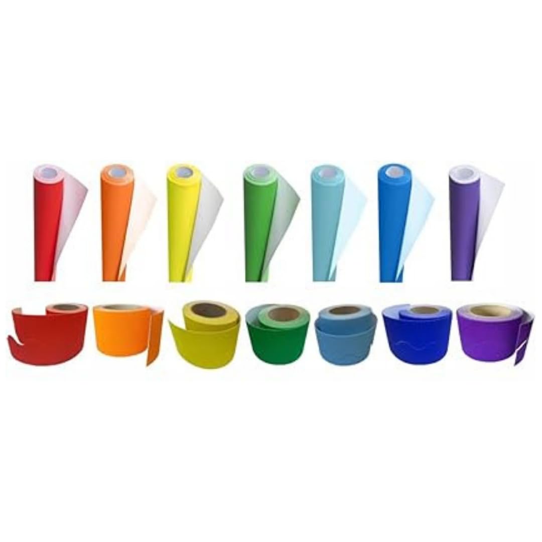 Wall Display Pack - Display Poster Paper, Corrugated Border Roll for School Classroom Decorations, Party Decoration (Scarlet, Orange, Lemon, Leaf, Sky, Ultra & Purple)