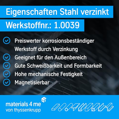thyssenkrupp Stahl Vierkantrohr verzinkt 40 x 40 x 2 mm in 2000 mm Länge | Quadratrohr | Konstruktionsrohr