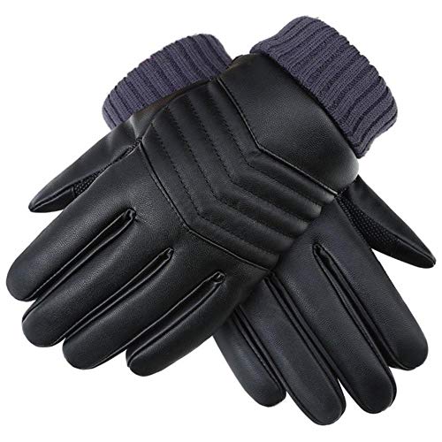 Preisvergleich Produktbild Handschuh Gloves Geschenk Winter Lederhandschuhe Schwarz Herren Touchscreen Anti-Rutsch Winddichte Warme Handschuhe Warme Motorradfahrerhandschuhe, Schwarz, Einheitsgrösse