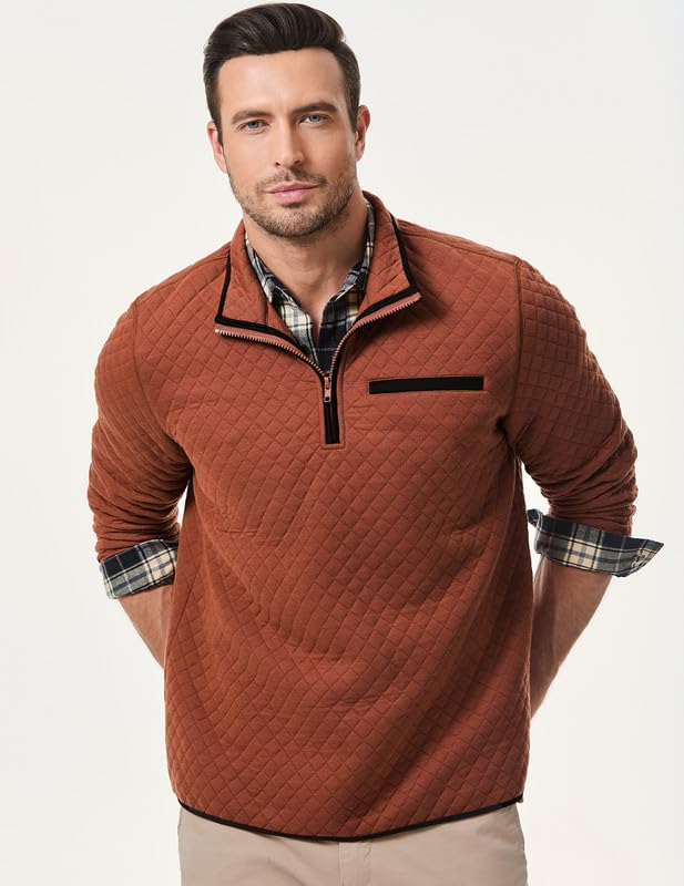 Men's Quarter Zip Up Casual Long Sleeve Quilted Sweatshirts Mock Neck Outdoor Pullover Sweaters4