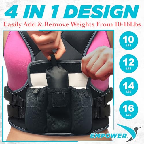Empower Weighted Walking Vest for Women – Strengthen Muscles, Boost Bone Health, and Burn More Calories, fixed 8lbs, adjustable (4in1) 4-10lbs or (4in1) 10-16lbs