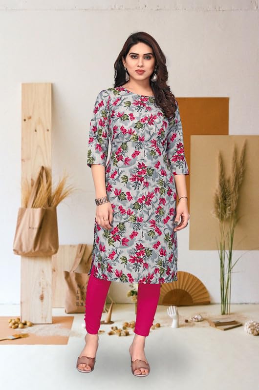 Image of JAKHANA Women's Crepe Printed Casual Straight Calf Length Round Nick Kurta Pack of 4