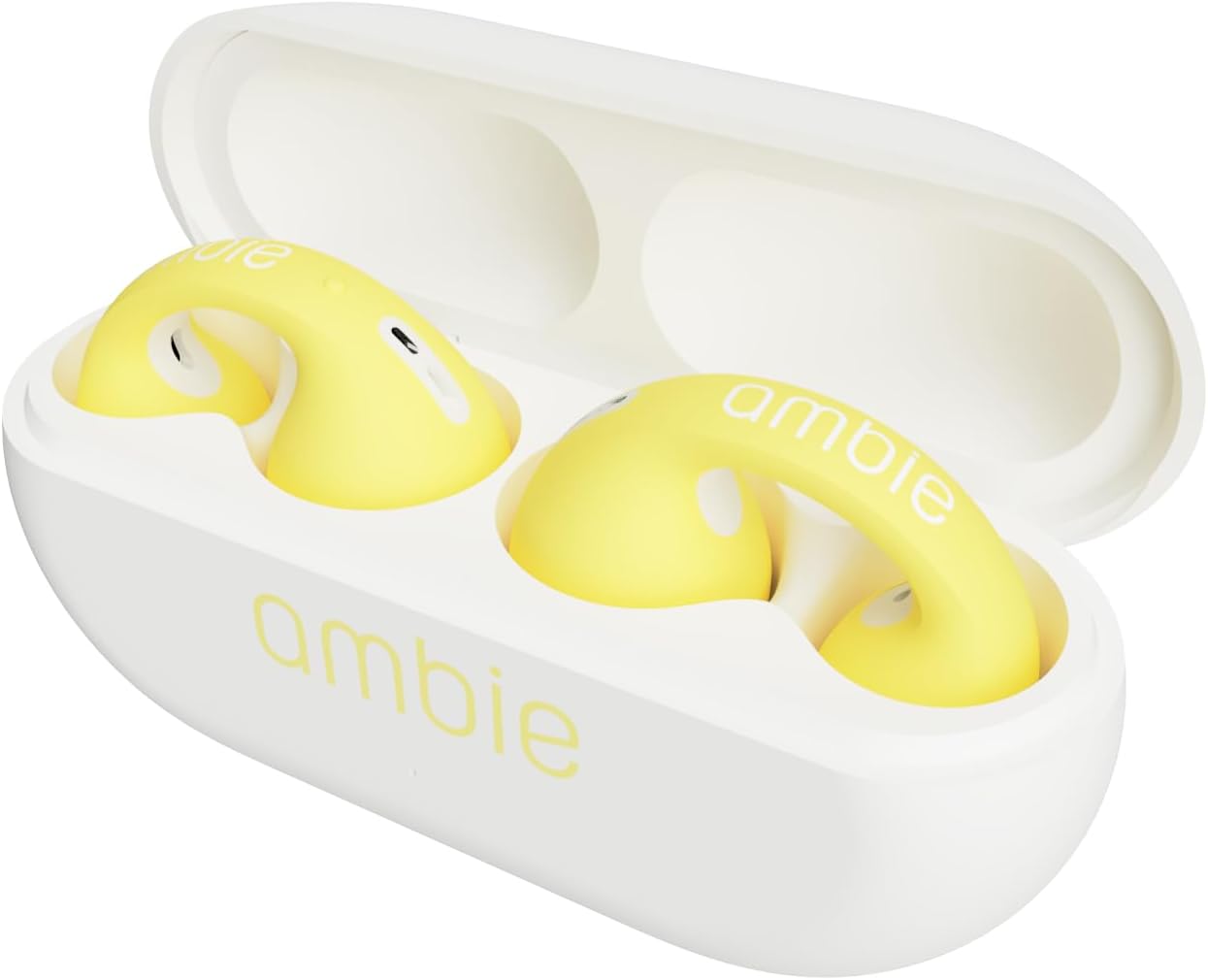 Ambie Sound Earcuffs inside their charging case