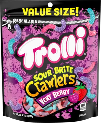 Image of Trolli Sour Brite Crawlers,Very Berry,Sour Gummy Worms,28.8 Ounce Resealable Bag,(Pack of 6)