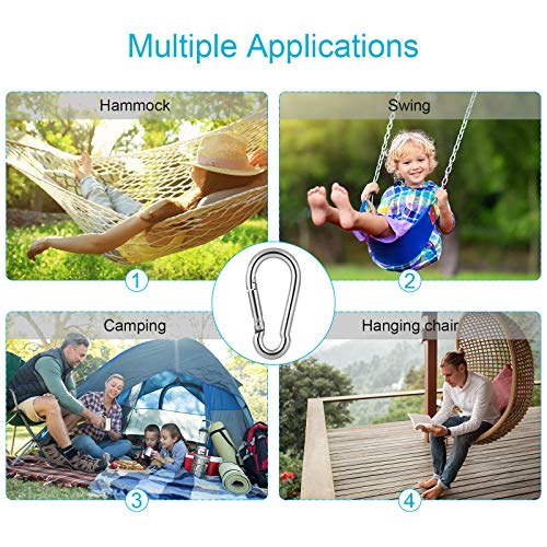 12Pcs M4 Carabiner Clip Hook, Heavy Duty Spring Snap, Small Stainless Steel Ring For Camping Fishing Hiking Traveling Climbing, Quick Link For Hammock,Linoleum,Key,Backpack,Swing,Dog Leash,Rope,Boat #TOP2