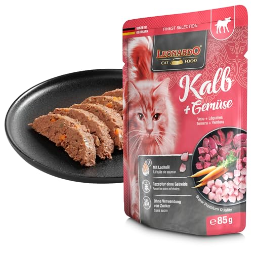 LEONARDO Frischebeutel [16x85g Kalb + Gemüse] | Getreidefreies Nassfutter für Katzen | Feuchtfutter Alleinfutter im Einzelportionsbeutel