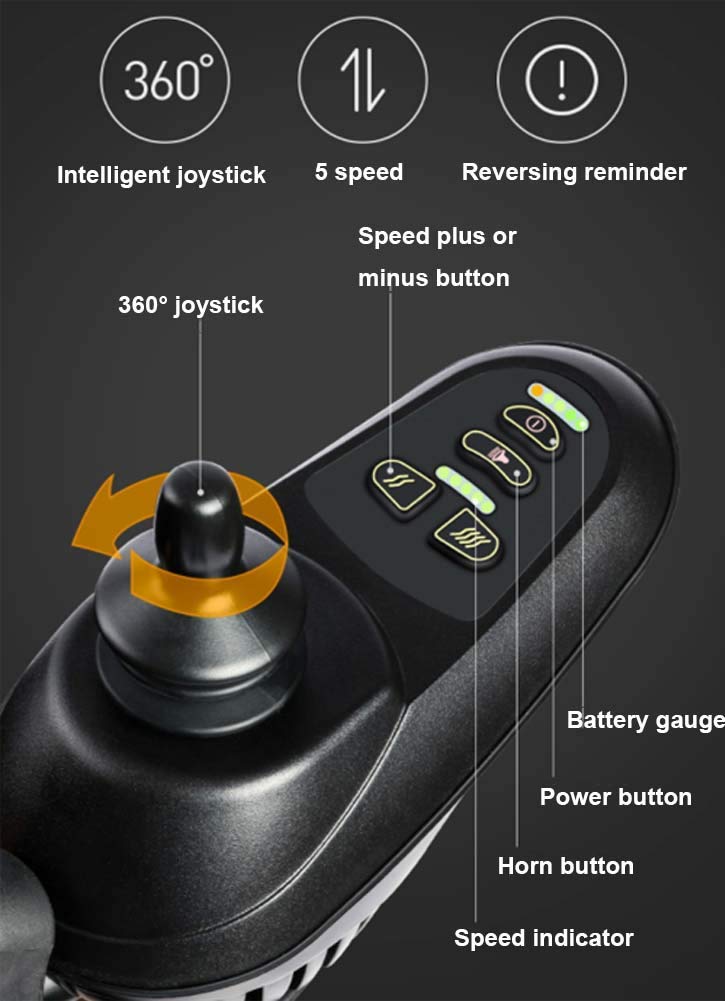 Silla de Ruedas eléctrica portátil, Plegable y Resistente, Ligera, con Motor y Joystick, para Movilidad Reducida, Ancho del Asiento 44 cm, Scooter, etc.