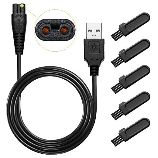 Head Shaver Power Cord Replacement Shaver Charger Cord USB Cable USB Data Line and 5 Pieces Cleaning Brush Shaver Brushes for Electric Shaver