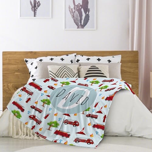 Image of Fire Truck Pattern Blanket Gifts Fire Truck Pattern Throw Blankets for Boys Girls Super Soft Fleece Flannel Air Conditioning Fire Truck Pattern Blanket for Couch Bed 50x40 in for Kid