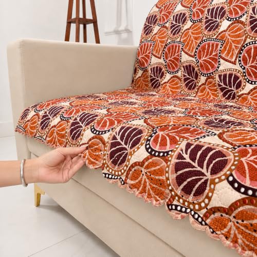 Image of Homerz Premium Printed Quilted Velvet Sofa Slip Cover Protector, Sofa Mat, Exact Size, Antislip Cover (Bloomora, 3 Seater, Full)