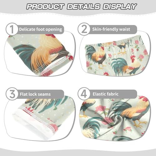 Roosters Girls' Leggings Toddler Doodles Roses Vintage Kids Yoga Pants Dance Active Tights 4T3