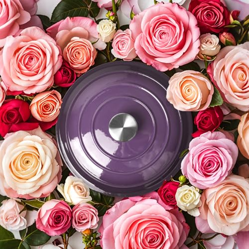 Image of Dutch Oven Enameled Cast Iron with Lid - Big Dual Handles - Oven Safe up to 500F - Classic Round Pot for Versatile Cooking (Purple, 6 QT)