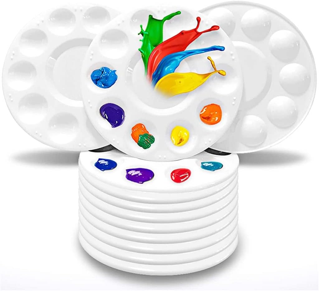 HBJWOV 10Pcs Round Paint Tray Palettes Plastic for Acrylic Oil Watercolor Craft DIY Art Painting Palettes