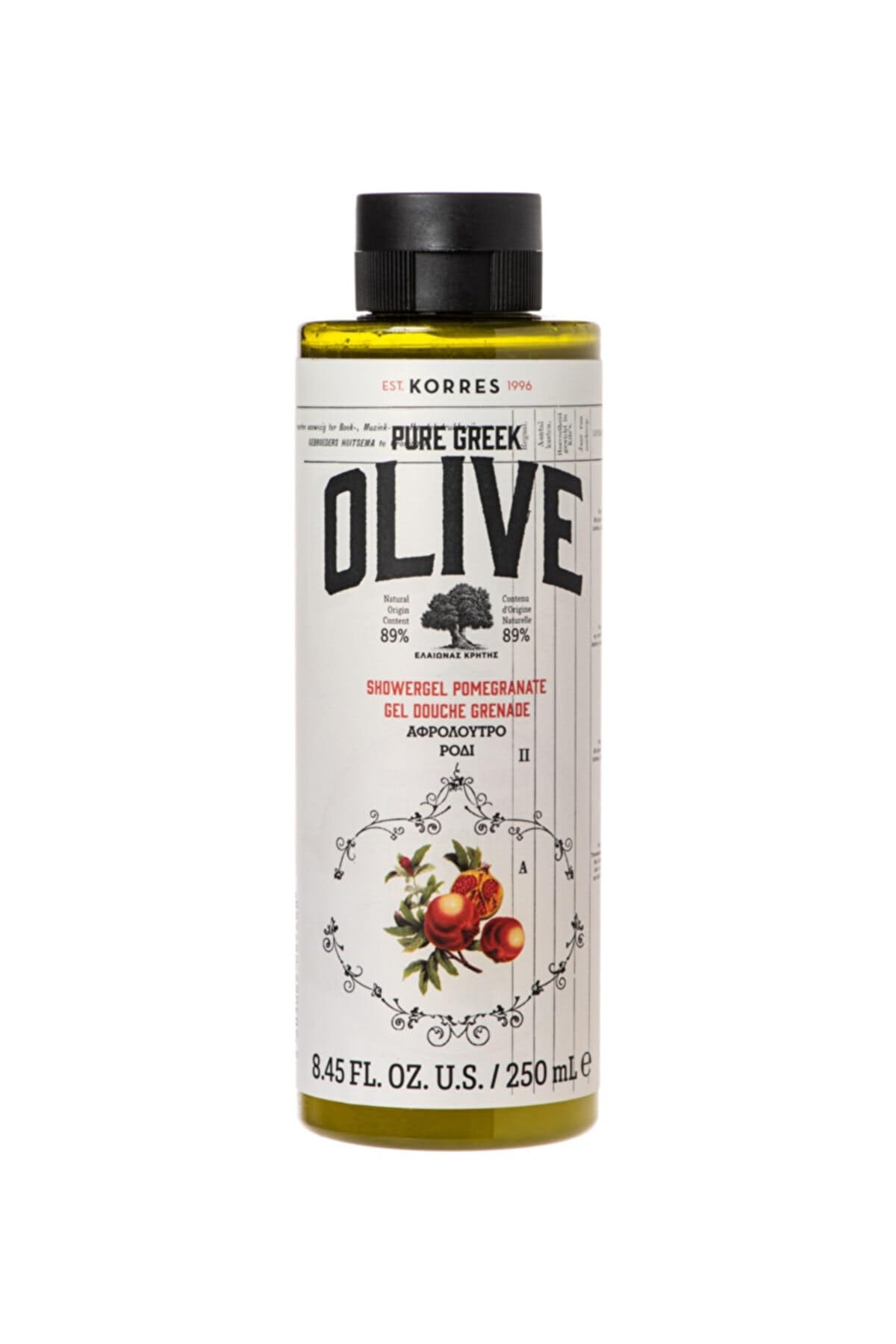 Olive Pomegranate Moisturising Shower Gel for Smooth Skin with Extra Virgin Olive Oil Vegan 250ml