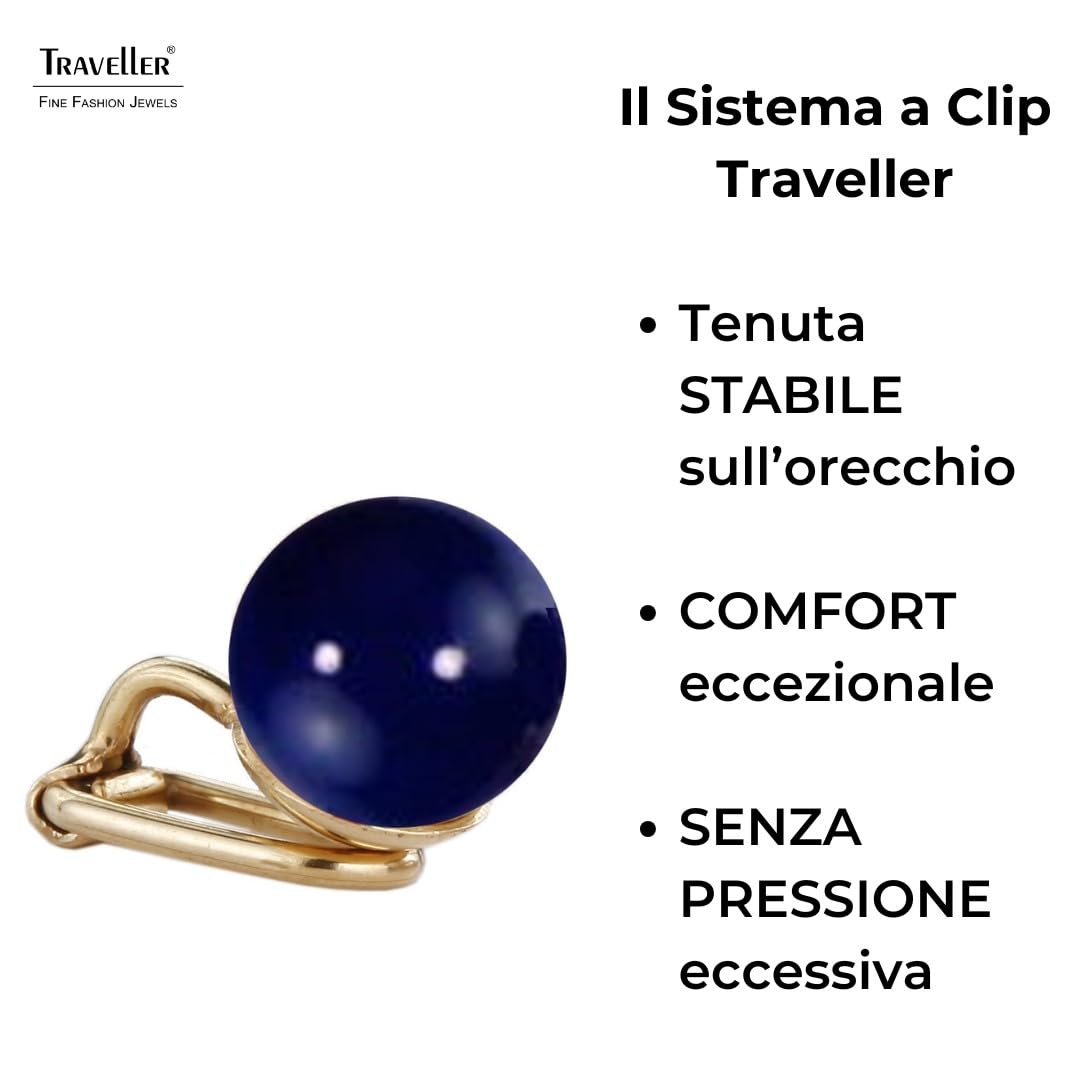 Traveller Orecchini a clip - Perla 12mm blu suro - placcati oro 22 carati - 112307