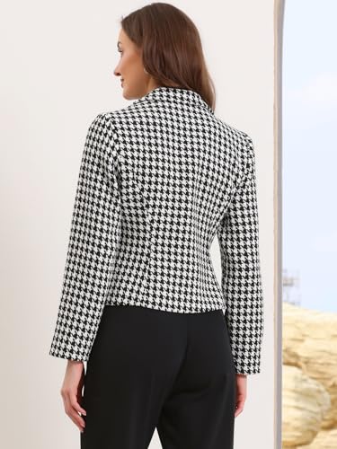 Allegra K Houndstooth Blazer for Women Notch Lapel Plaid Suit Jacket Long Sleeve Button Down Work Office Blazers3