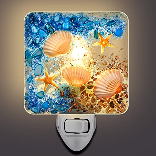 Image of Hortsun Plug in Seashell Night Light Ocean Sea Animal Decorative Night Light Plug in Beach Lamps Vintage Ocean Lamps for Adult for Home Bedroom Living Room Bathroom Wall(Starfish)