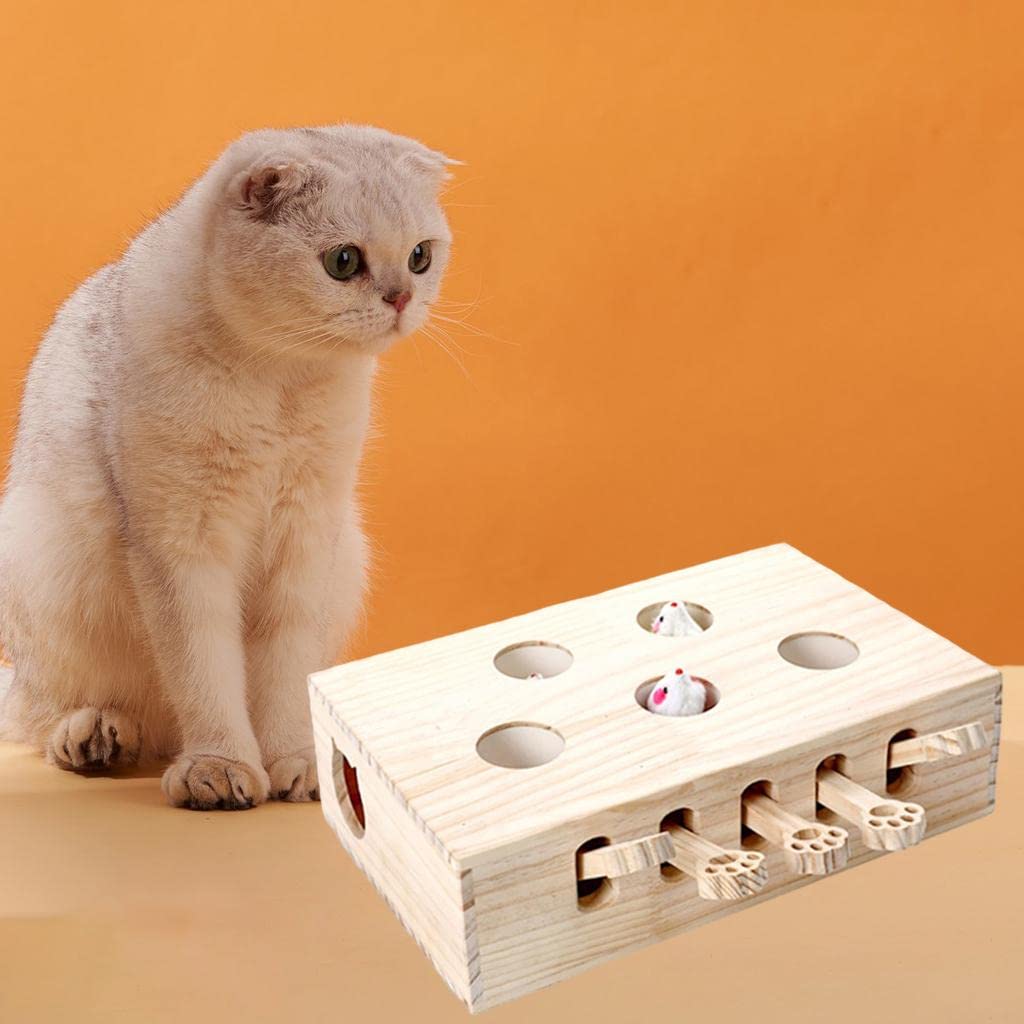 Jouet Chat Tapoteur Balle à Griffer Anti-Stress Félin Jeu Puzzle Bois Animaux Jouet Cinq Trous Chat Habileté Patte Matériau Boi, Souris