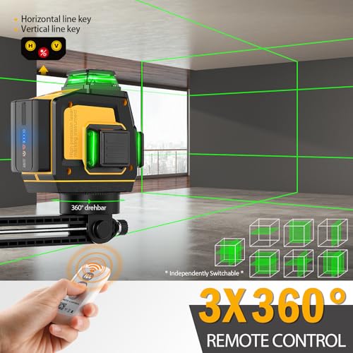 Image of Laser Leveler Self Leveling 3x360 Self Levelling 3D Green Cross 12 Lines Professional Laser for Construction and Painting - Y03CG