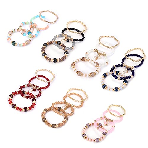 YADOCA 7 Sets Bohemian Stackable Beaded Bracelets for Women Men Boho Stretch Multilayered Bead Bangles Bracelet Set with Charm Multicolor Statement Jewelry2