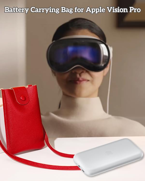 Battery Carrying Bag for Apple Vision Pro, Battery Holder with PU Leathers & Magnetic Closure, Effective Protection Shoulder Bag, Red4