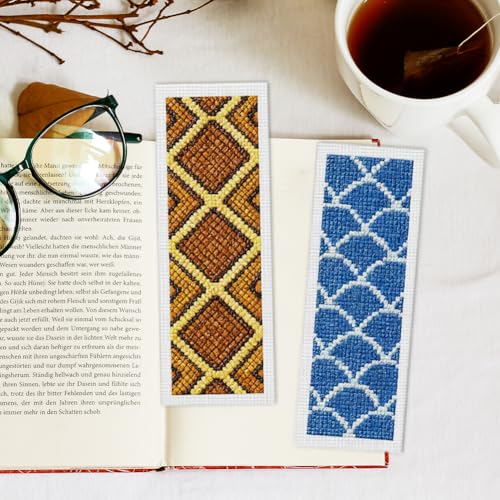 Image of INFUNLY 6pcs Animal Textures Cross Stitch Bookmark Kit for Beginners DIY Leopard Print Embroidery Bookmark Kits Zebra Stripes Needlepoint Kit with Instruction Easy Cross Stitch Set for Book Readers
