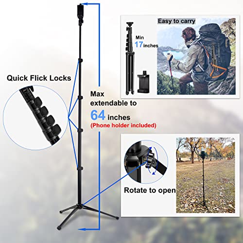 Phone Tripod Stand Selfie Stick 64 Inch Aluminum Alloy With Wireless Remote Video Record/Photography/Live Streaming Compatible With Iphone 14 13 12 11 Pro Xs Max Xr X 8 7 6 Plus, Android Samsung #TOP3
