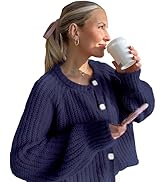 Mincib Women’s 2024 Fall Cardigan Sweater Soft Chunky Knit Cardigan Crewneck Button Down Cropped ...