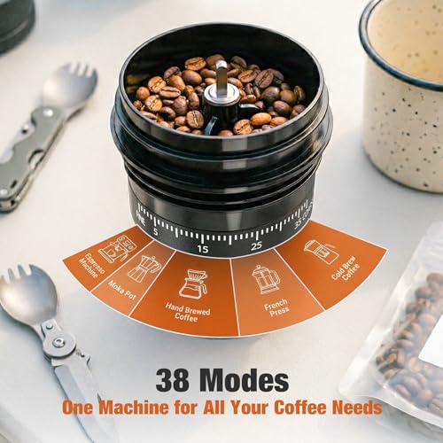 Image of 2-in-1 Portable Electric Burr Coffee Grinder - Grind & Brew, 38 Adjustable Settings, Ceramic Alloy Burrs, Rechargeable, with Cups, Filter & Lid for Home, Travel & Camping