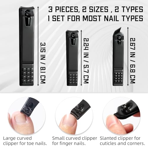 AW Union Nail Clippers Set, Fingernail Clipper Toenail Clipper for Women and Men, Black Coating Stainless Carbon Steel Nail Cutter Nail Trimmer with Storage Pouch - Straight & Curved Edge - 3 Pieces - Black - Image 3