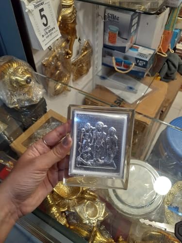 Image of Silver 999 Ram Darbaar Photo Frame for Car Dashboard, Home Decor - Ram Laxman Sita Hanuman Ji Frame for Office, Living Room, Puja, Return Gifts- 11x9x4 CM